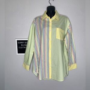 Free People Solid & Striped Rainbow Color Block Dress Shirt Size Medium